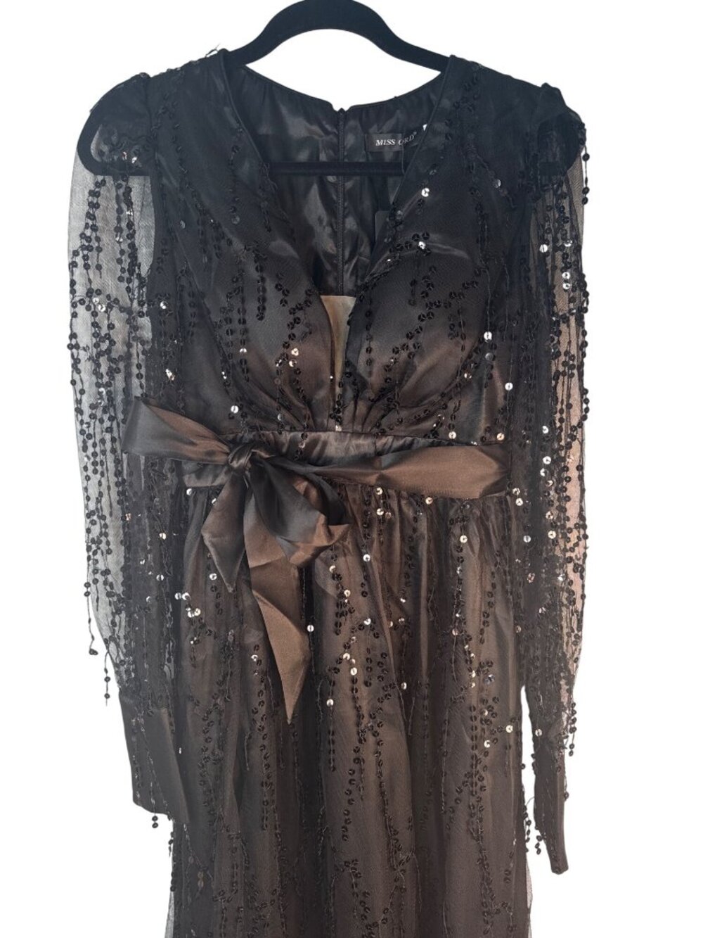 New MISS ORD Deep V Chiffon Medium Sequin Maxi Prom Gown - Picture 12 of 16
